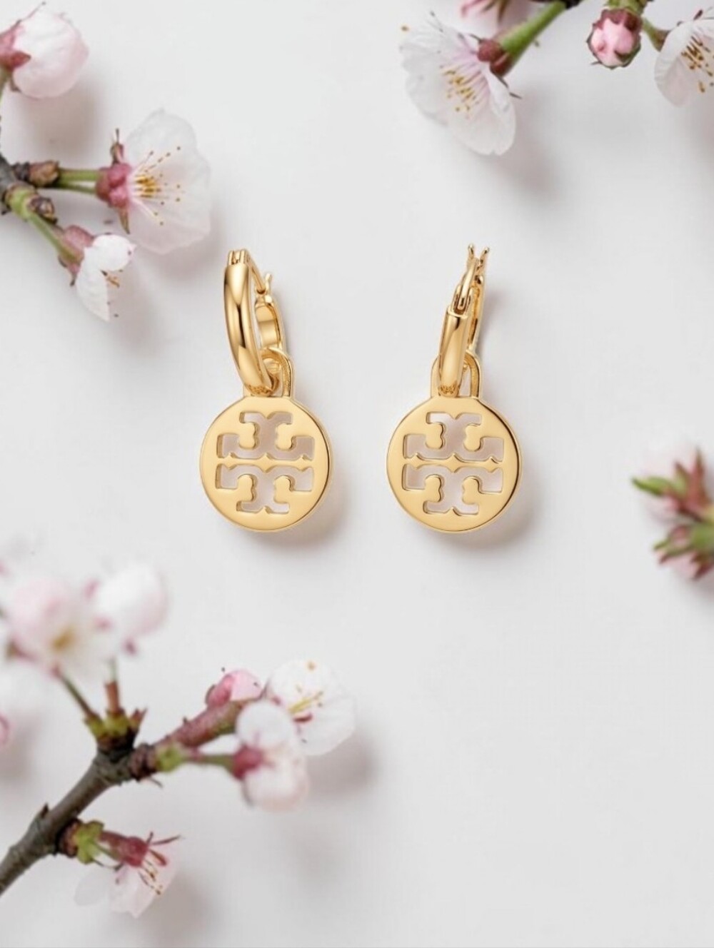 Tory Burch Gold Logo Drop Earrings with Cutout Medallions